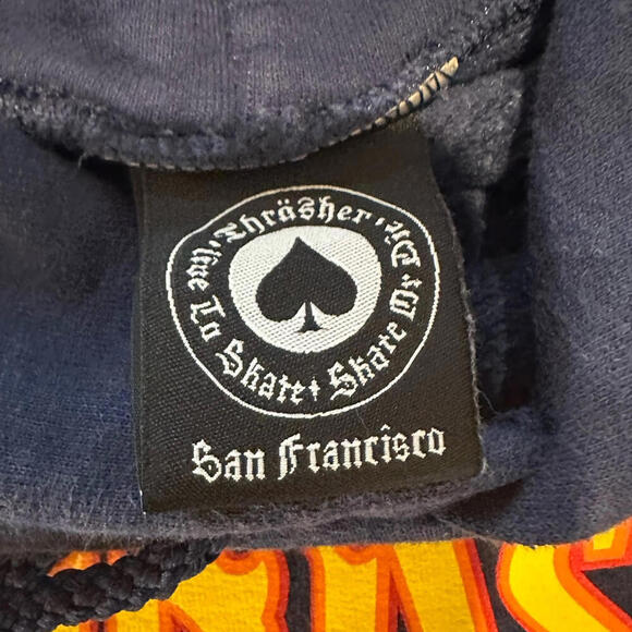 Thrasher Magazine Flames Navy Blue Pullover Hoodie Sweatshirt Men’s Small - Picture 7 of 15